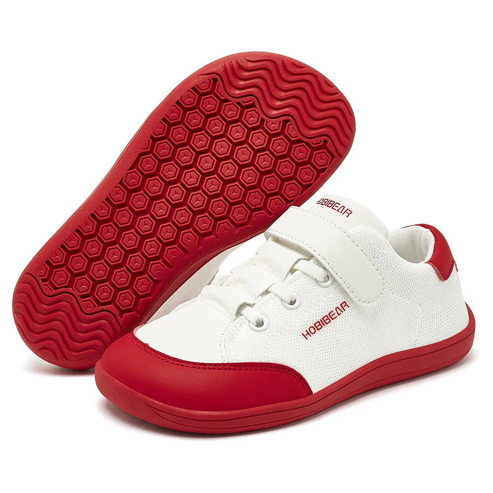 Kids Wide Toe Barefoot Sneakers Minimalist Lightweight Mesh & Faux Leather Hook & Loop Shoes