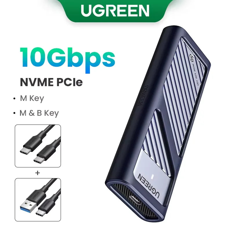 M.2 NVMe SATA SSD Enclosure USB-C 3.2 Gen2 10Gbps Tool-Free Fits 2230/2242/2260/2280 Up to 8TB Aluminum Case with Silicone Sleeve