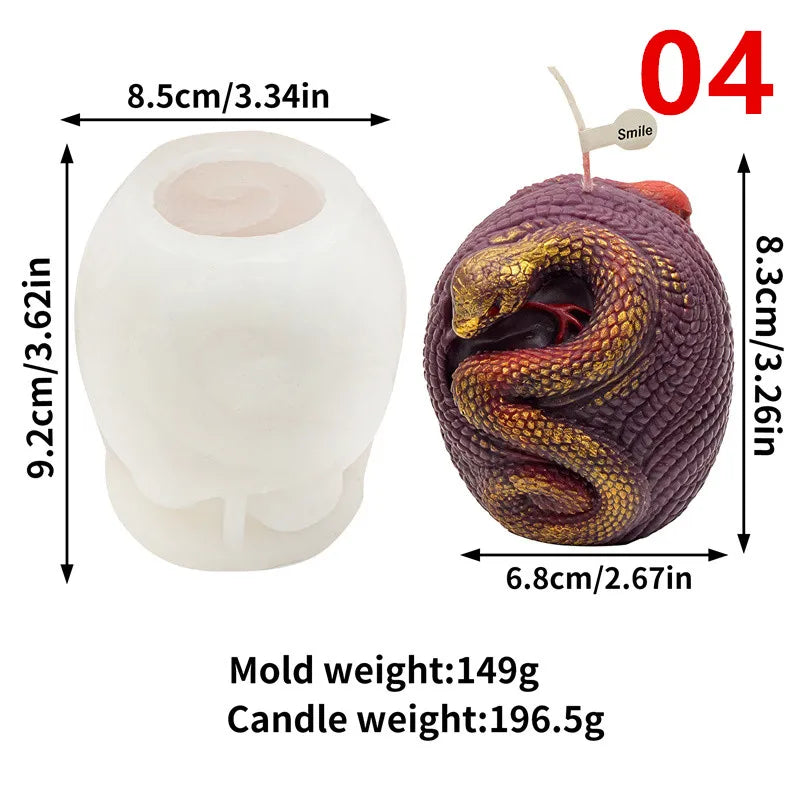 Snake Silicone Candle Mold - Column Candlestick Mold with Coiled Snake, Egg & Rose Relief for DIY Candles & Gypsum Decor