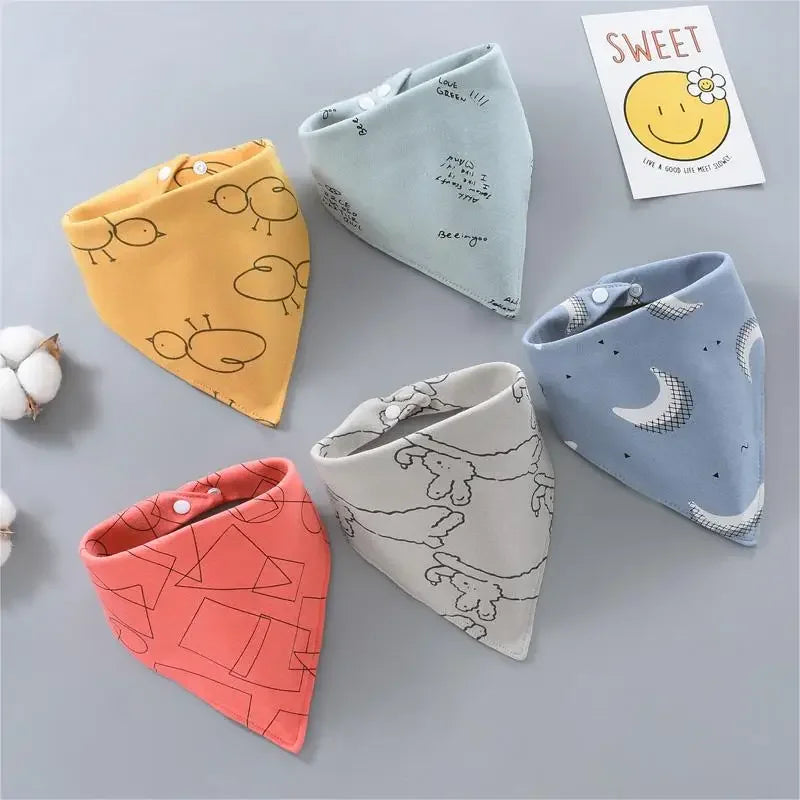 5-Pack Cotton Bandana Bibs – Waterproof Absorbent Baby Triangle Scarves, Cartoon Unisex Bibs