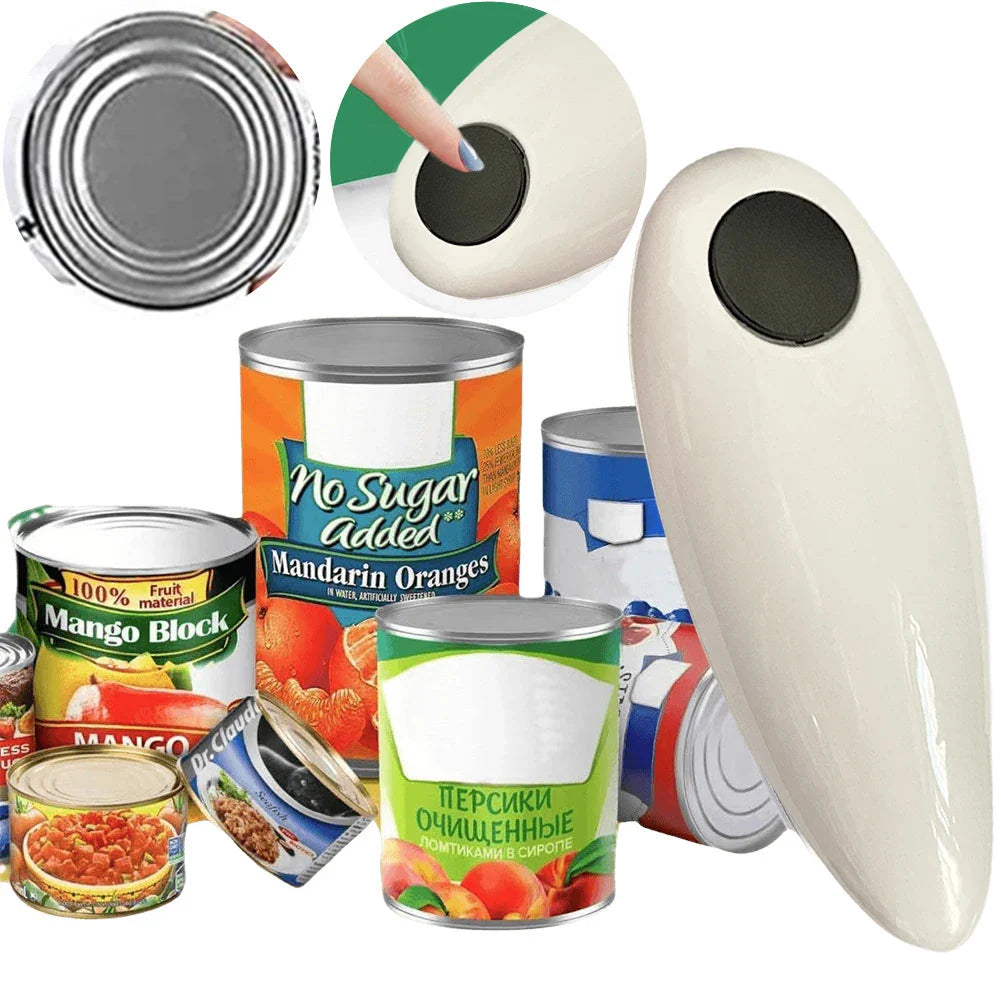 Automatic Electric Can Opener One-Touch Battery Operated Smooth-Edge Portable Can & Bottle Opener for Kitchen & Bar