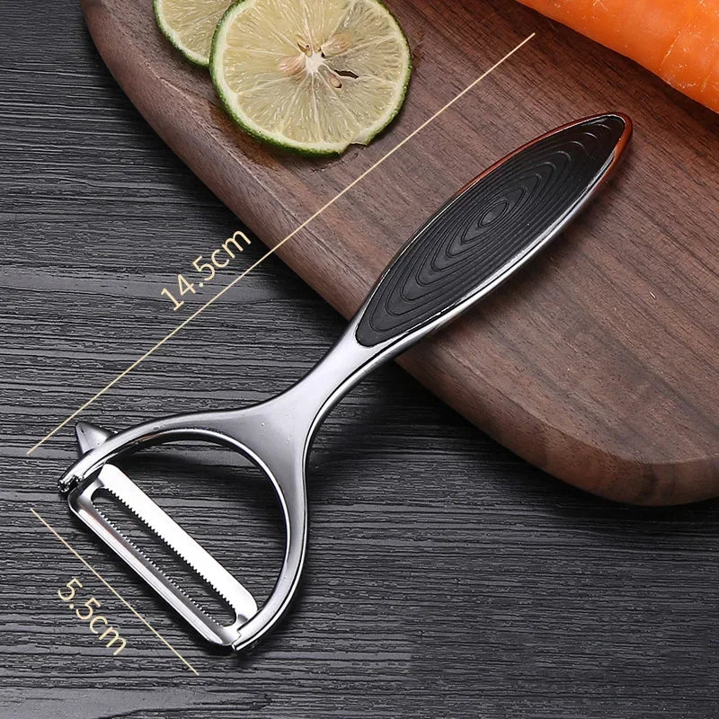 Stainless Steel Multi-Purpose Vegetable Peeler & Grater - Serrated & Flat Blades for Potatoes, Melons, Fruits