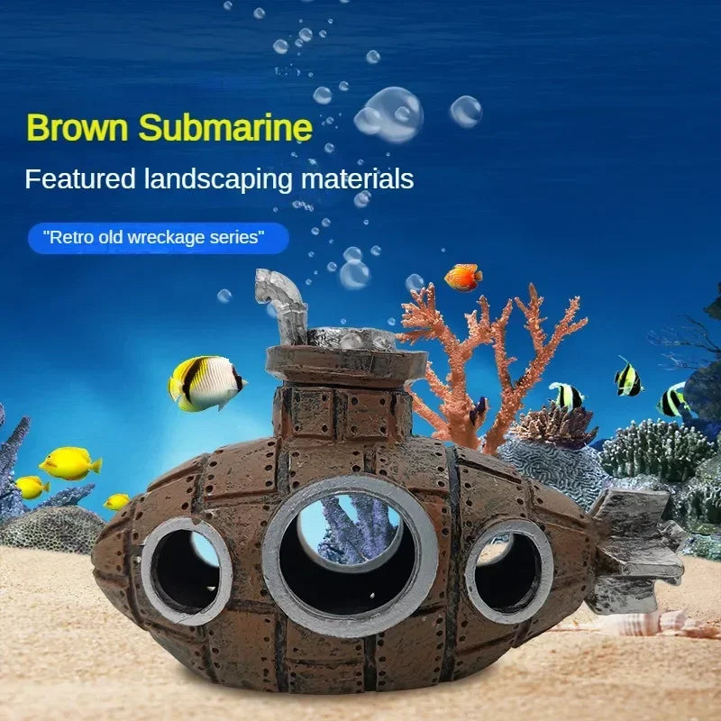 Resin Submarine Aquarium Ornament - Fish Tank Decoration & Shrimp Shelter (13 x 6 x 9 cm / 5.1 x 2.4 x 3.5 in) - Mini 5 x 3.3 x 2.3 cm (2.0 x 1.3 x 0.9 in)