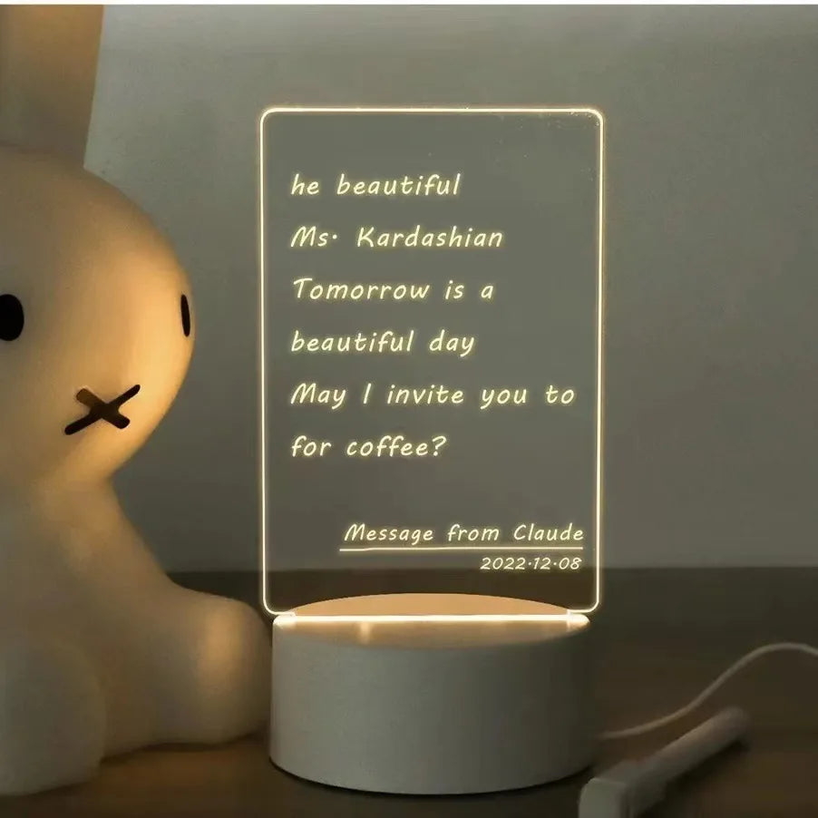 LED Erasable Message Board Night Light with USB – Acrylic Note Board & Pen, Creative Desk Lamp Gift for Kids and Girlfriend