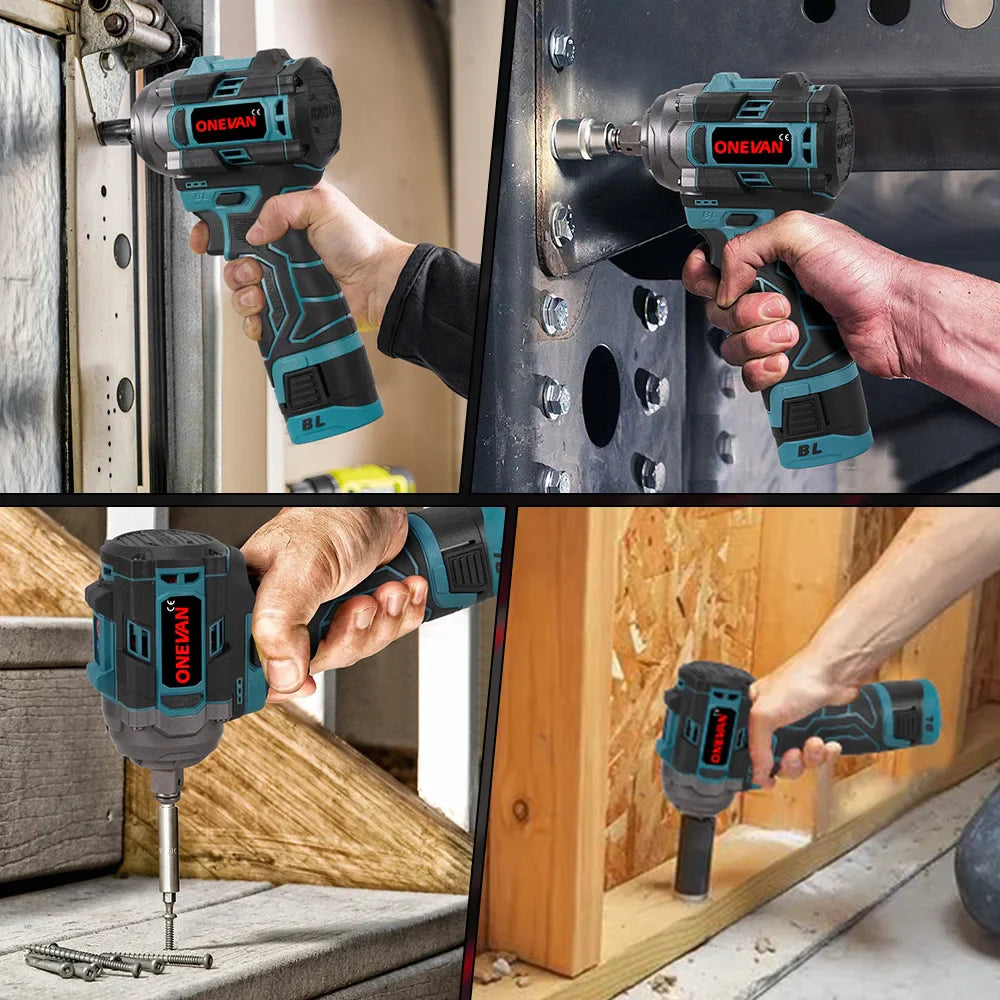 800W Brushless Cordless Impact Wrench 1/2-inch (12.7mm) Drive 16.8V Portable Electric Wrench 500 N·m