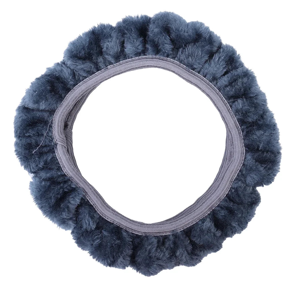 Plush Steering Wheel Cover 38 cm (15 in) Thick Winter Warm Non-Slip Soft Universal Fit for Most Cars