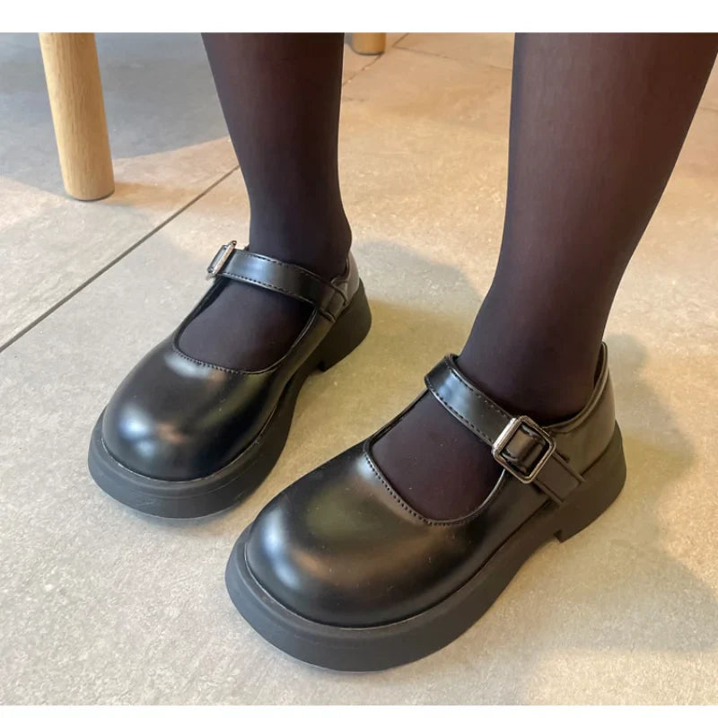 Girls Mary Jane Flats PU Leather School Shoes – Black Kids & Toddler Platform Student Shoes, EU Sizes 23–35