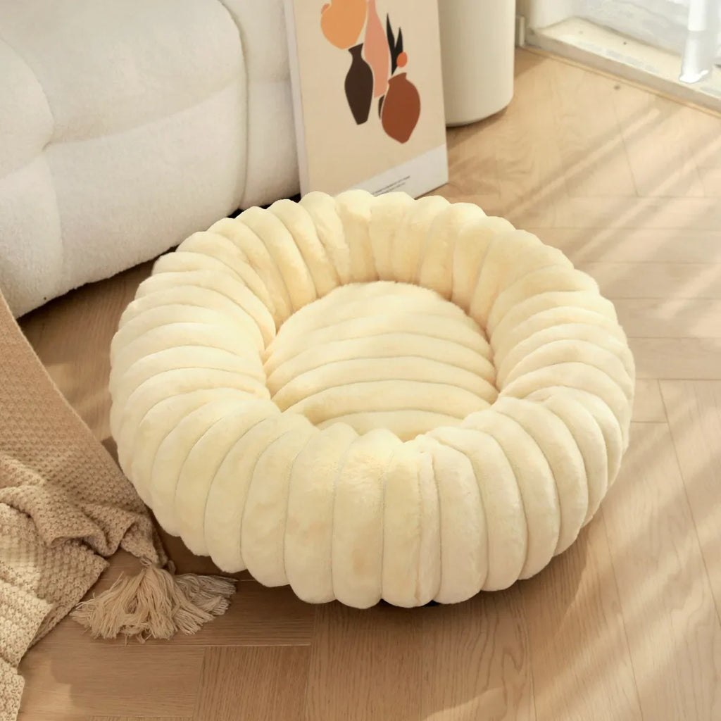 Large Round Pet Bed – Washable Faux Fur Dog & Cat Sofa, All-Season Cozy Plush