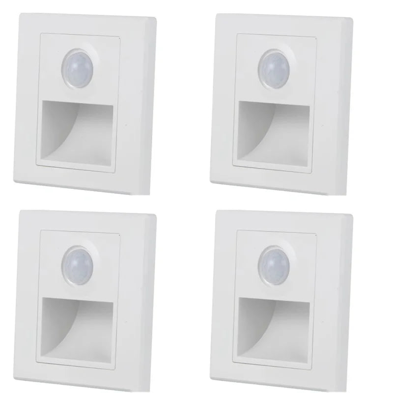 PIR Motion Sensor Recessed LED Night Light 86mm (3.4 in) AC 110-240V for Staircase Bedroom Hallway