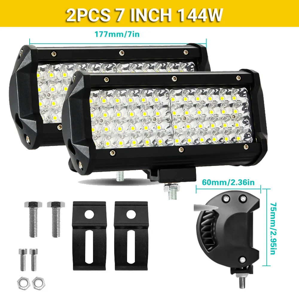 LED Light Bar 4/7/12/15/17/20 in (102/178/305/381/432/508 mm) 60–500W 10–32V IP67 Waterproof Flood/Spot Driving Off-Road Truck ATV SUV Boat