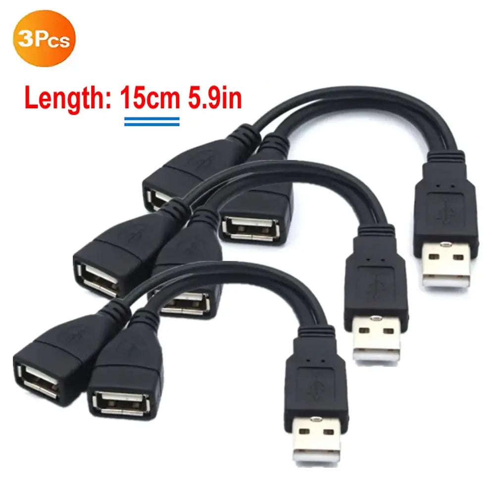 USB 2.0 Y Splitter Cable 1 Male to 2 Female for Data & Charging — 5.9 in (15 cm) or 11.8 in (30 cm)