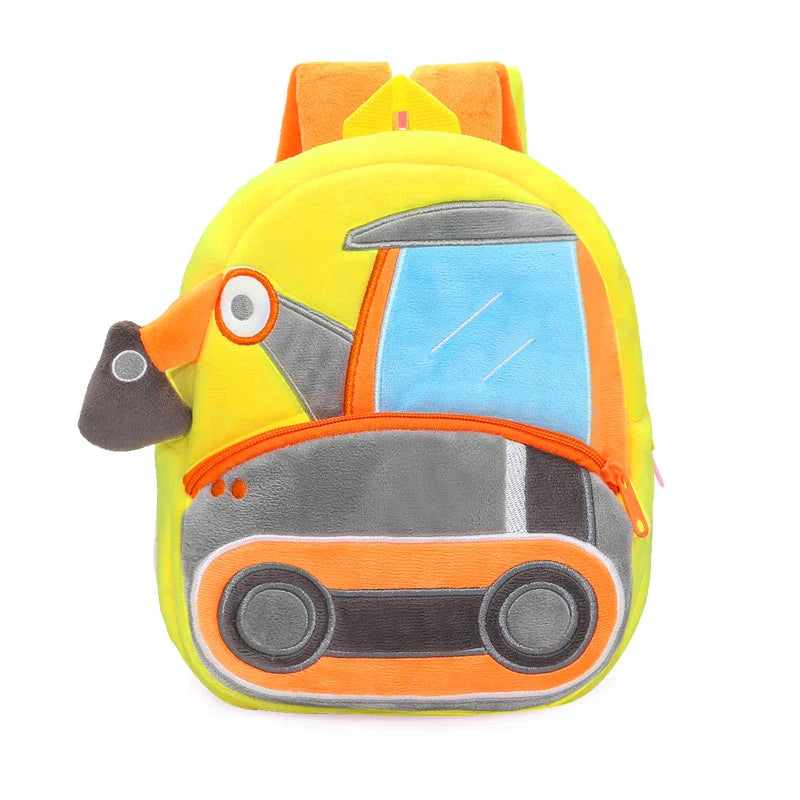 Excavator Plush Toddler Backpack for Ages 1-3, Cartoon Engineering Kids School Bag