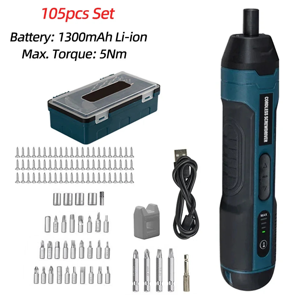 Mini Cordless Electric Screwdriver 3.6V Rechargeable 1300mAh, 5Nm Torque Precision Kit with Bits