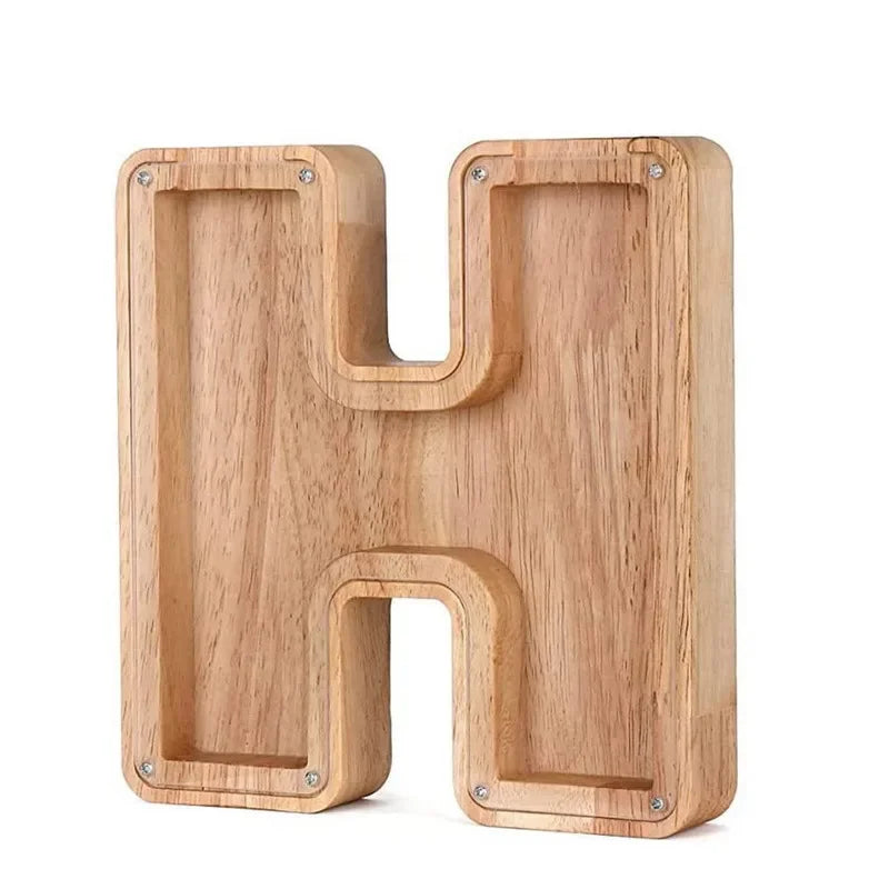 26-Letter Wooden Piggy Bank A-Z Alphabet Coin Money Box Kids Savings Jar Desktop Decor Gift