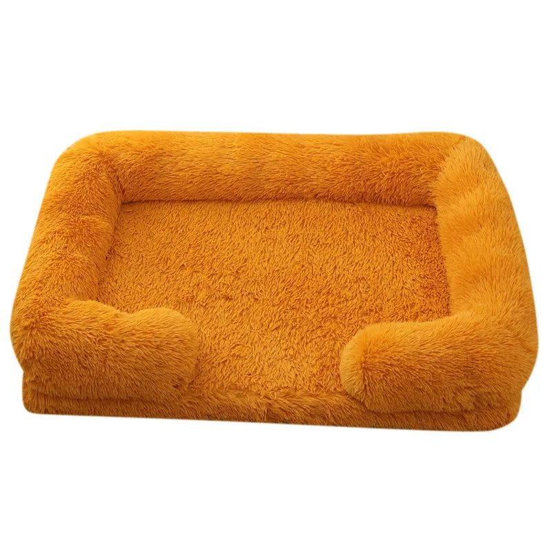 Plush Dog Bed with Removable Cover – Thickened Winter Pet Sofa Pad, Square, Small & Large
