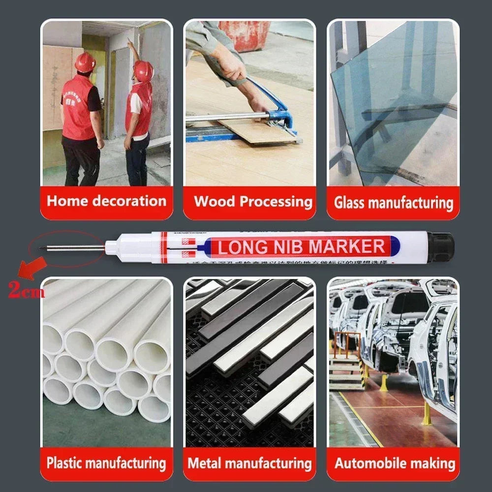 20mm Long-Head Deep Hole Marker Pens - Waterproof Fast-Dry Oil Markers for Wood, Metal & Glass (Red/Black/Blue/Green)