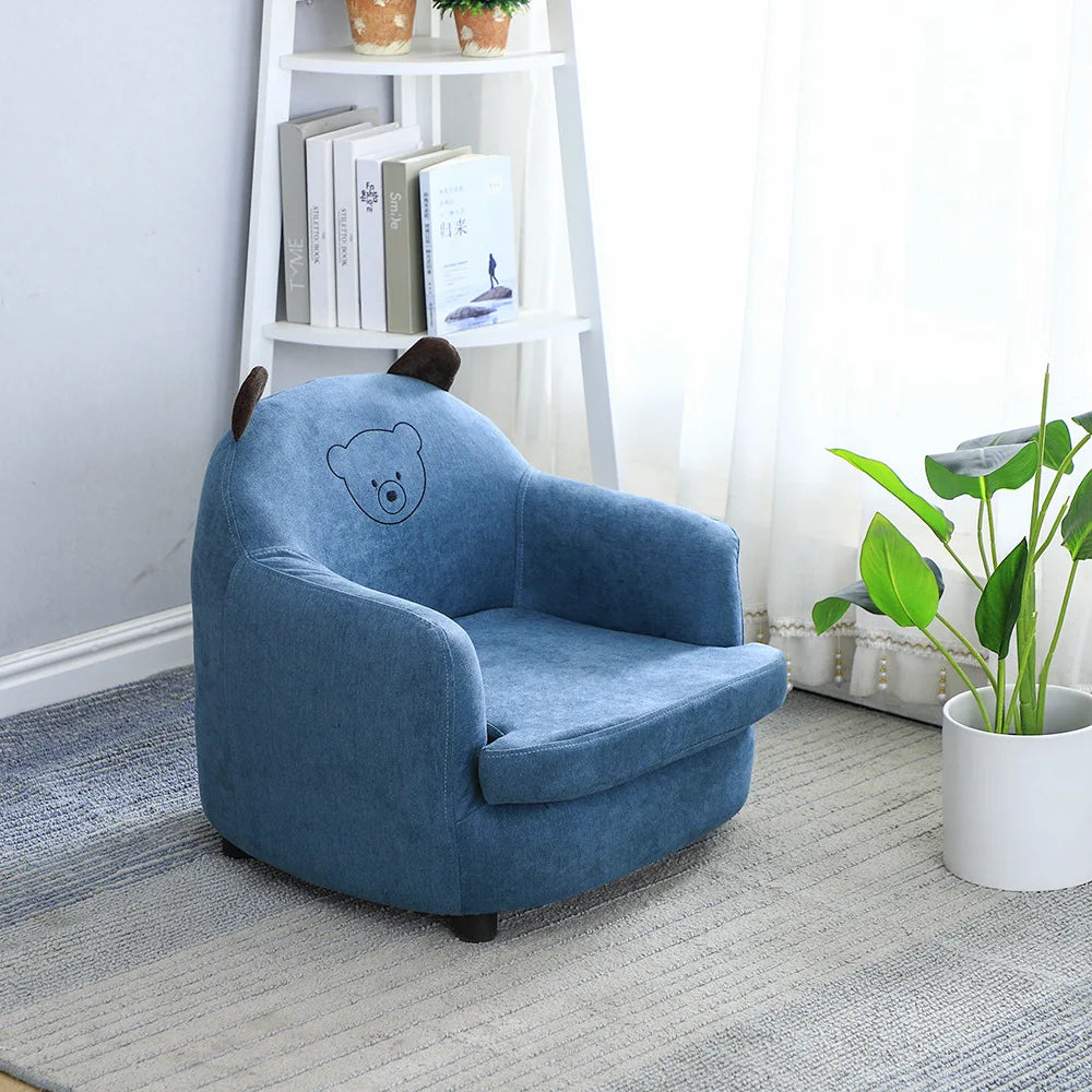 Kids Cartoon Sofa Chair — Children's Toddler Armchair & Learning Stool, Wooden Frame with High-Elastic Foam (22 x 21 x 19.7 in | 56 x 54 x 50 cm)