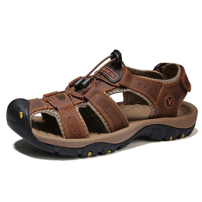 Men's Leather Sandals Breathable Casual Outdoor Beach Slip-On Roman Style