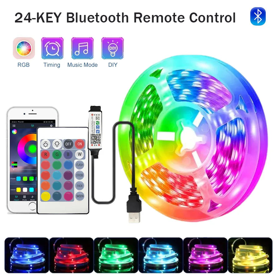 USB RGB LED Strip Lights (1–30m / 3.3–98.4 ft) — App & Remote Control, Flexible 5V SMD5050 Ribbon for Bedroom, Living Room & TV Backlight