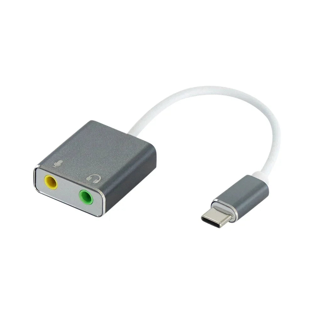 USB-C to 3.5mm Audio Adapter External USB Sound Card — Headphone & Mic Jack for Laptop MacBook Pro