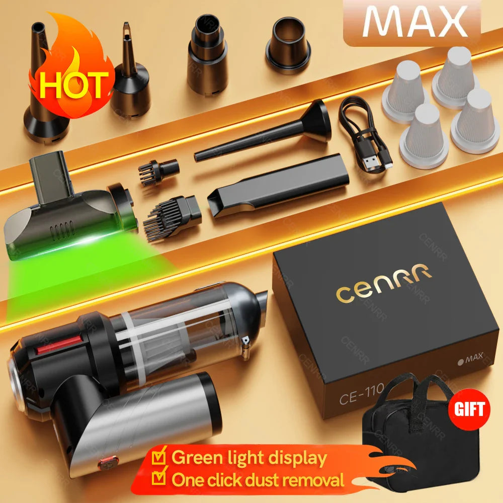 Mini Cordless Handheld Car Vacuum Cleaner & Blower - 998000PA Strong Suction, USB-C Rechargeable, Portable