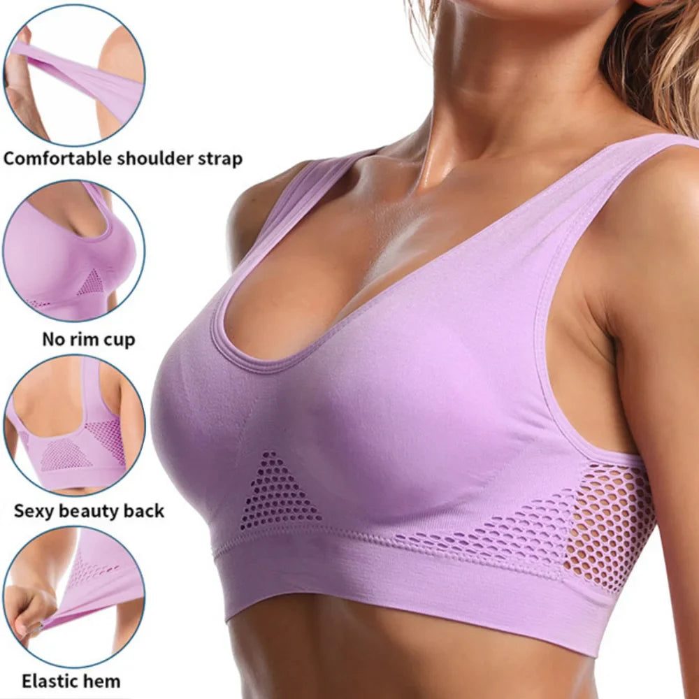 Seamless Mesh Plus Size Sports Bra Wireless Shockproof Breathable Yoga and Gym Crop Top Up to 6XL