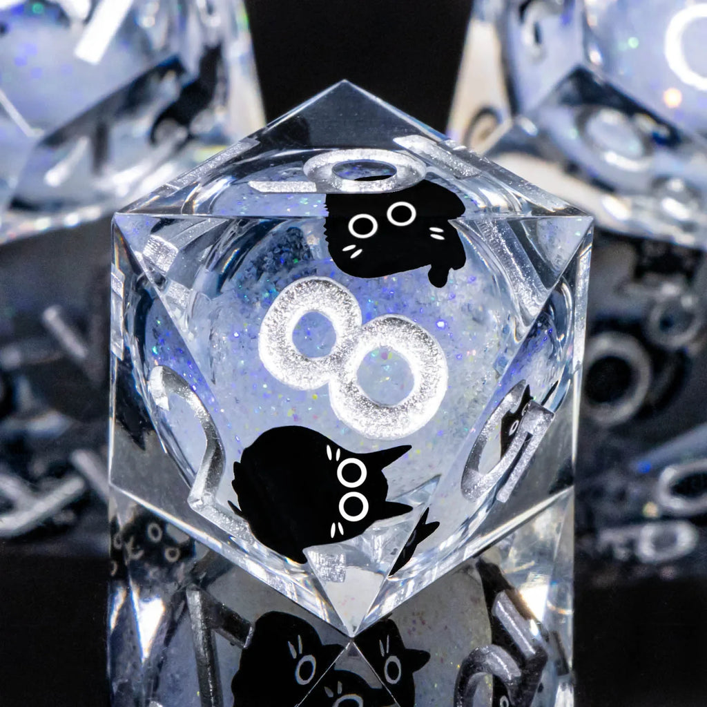 Liquid-Core Cat Resin 7-Piece RPG Dice Set — Sharp-Edge Polyhedral D20 D12 D10 D8 D6 D4 for Dungeons & Dragons & Tabletop