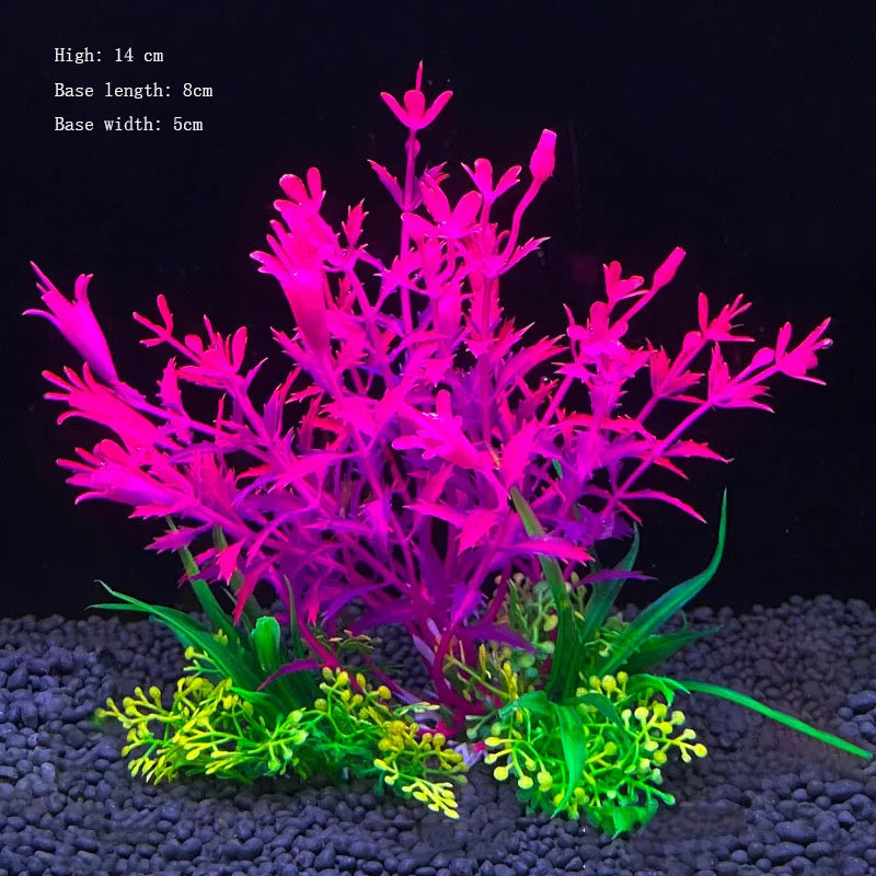 Artificial Aquarium Plants – Plastic Underwater Green Shrubs with Resin Base, Fish Tank Decoration