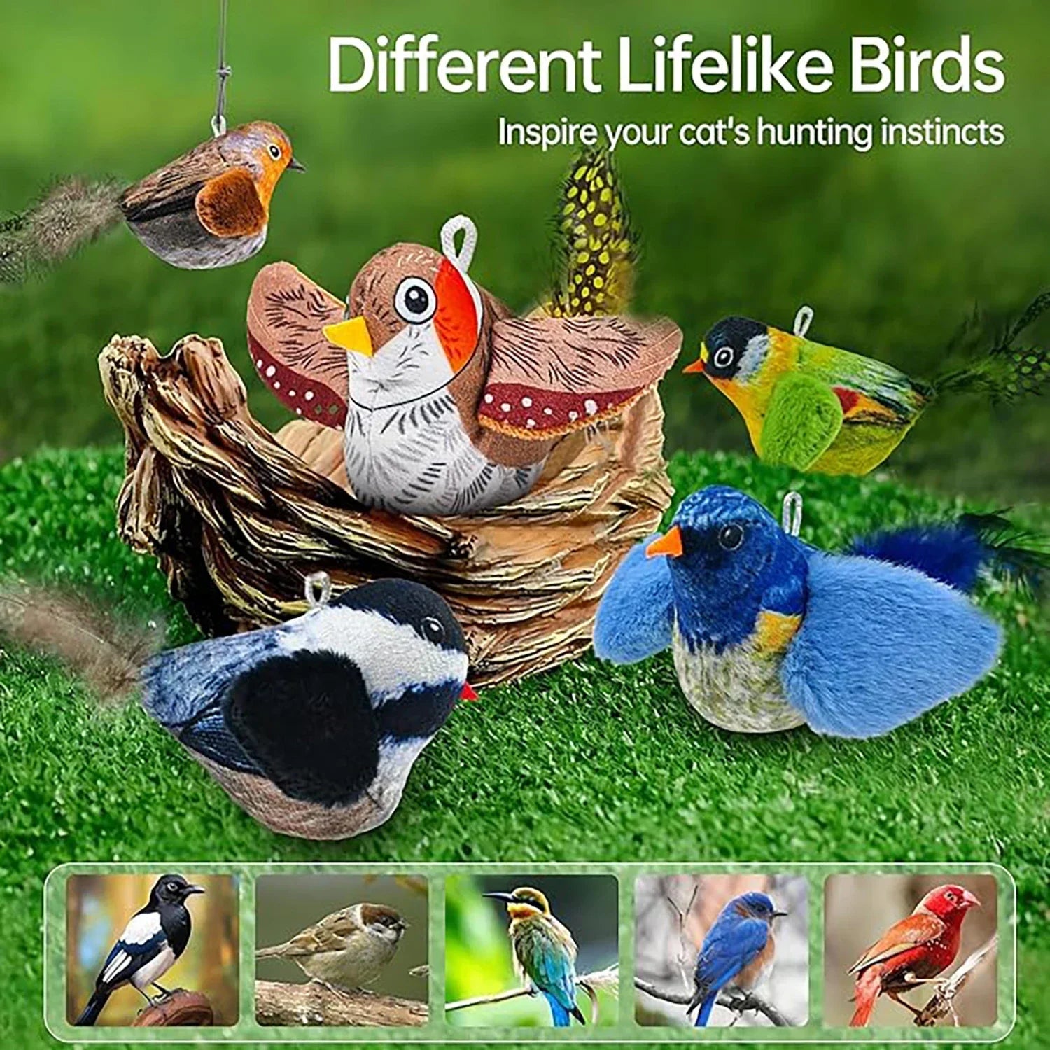 Interactive Bird Cat Toy with Chirping Sound & Catnip – Hanging Plush Teaser for Indoor Cats