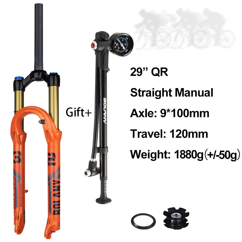 120mm (4.7in) Travel Mountain Bike Air Fork 27.5/29 in, 32mm (1.26in) Stanchion Magnesium Alloy Suspension - Orange