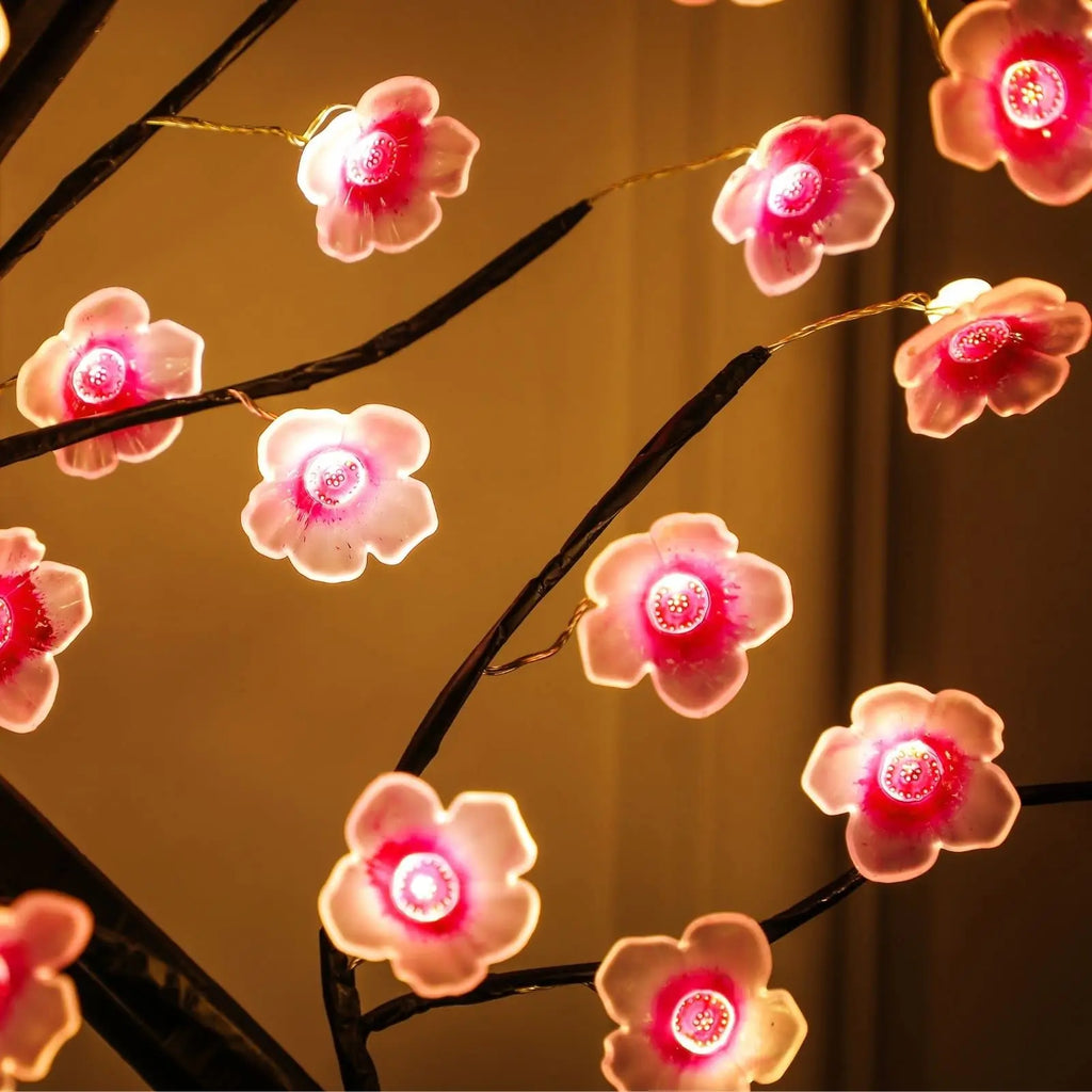Cherry Blossom Bonsai LED Table Lamp 19.7in (50cm) USB or 3×AA Battery Powered Touch Sensor Night Light Tabletop Decorative Tree