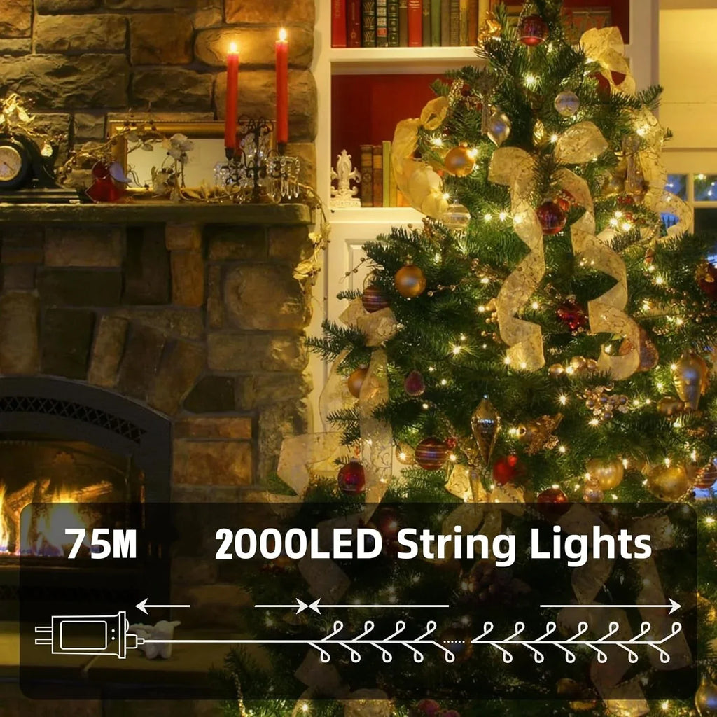 Outdoor Remote-Controlled Copper Wire LED String Lights — 30m / 50m / 75m (98 / 164 / 246 ft) Waterproof Fairy Lights for Christmas Trees Wreaths Patio