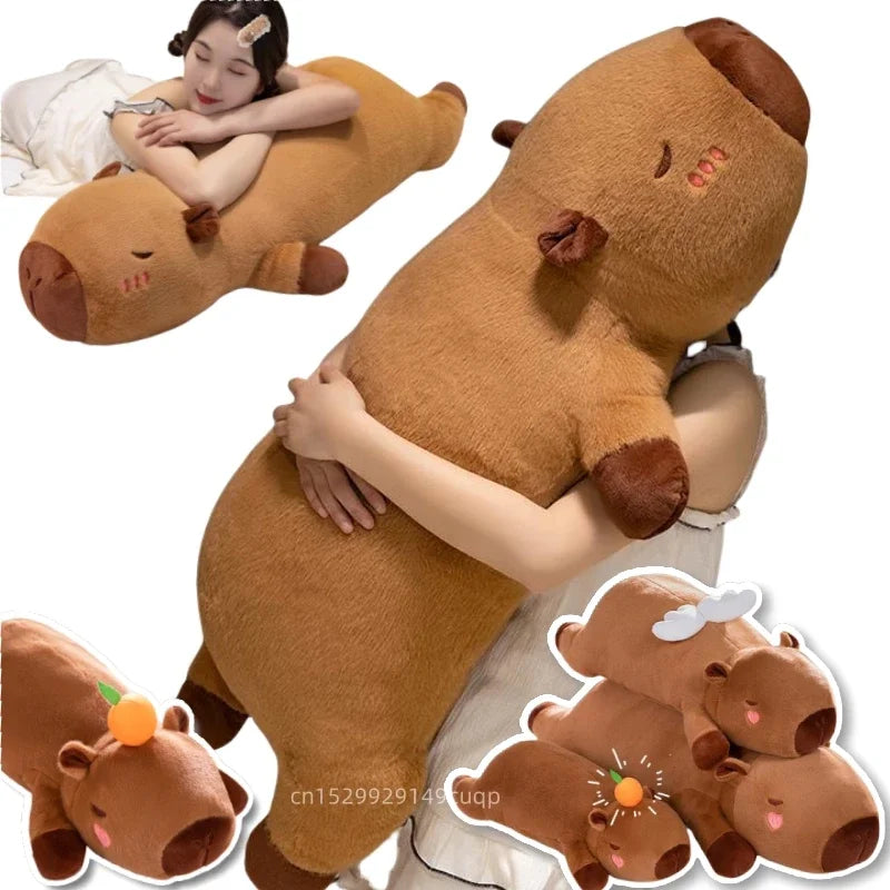 Kawaii Giant Capybara Plush Pillow with Wings – Brown/Orange Lying Stuffed Animal Cushion, 60/80/100 cm (24/31/39 in)