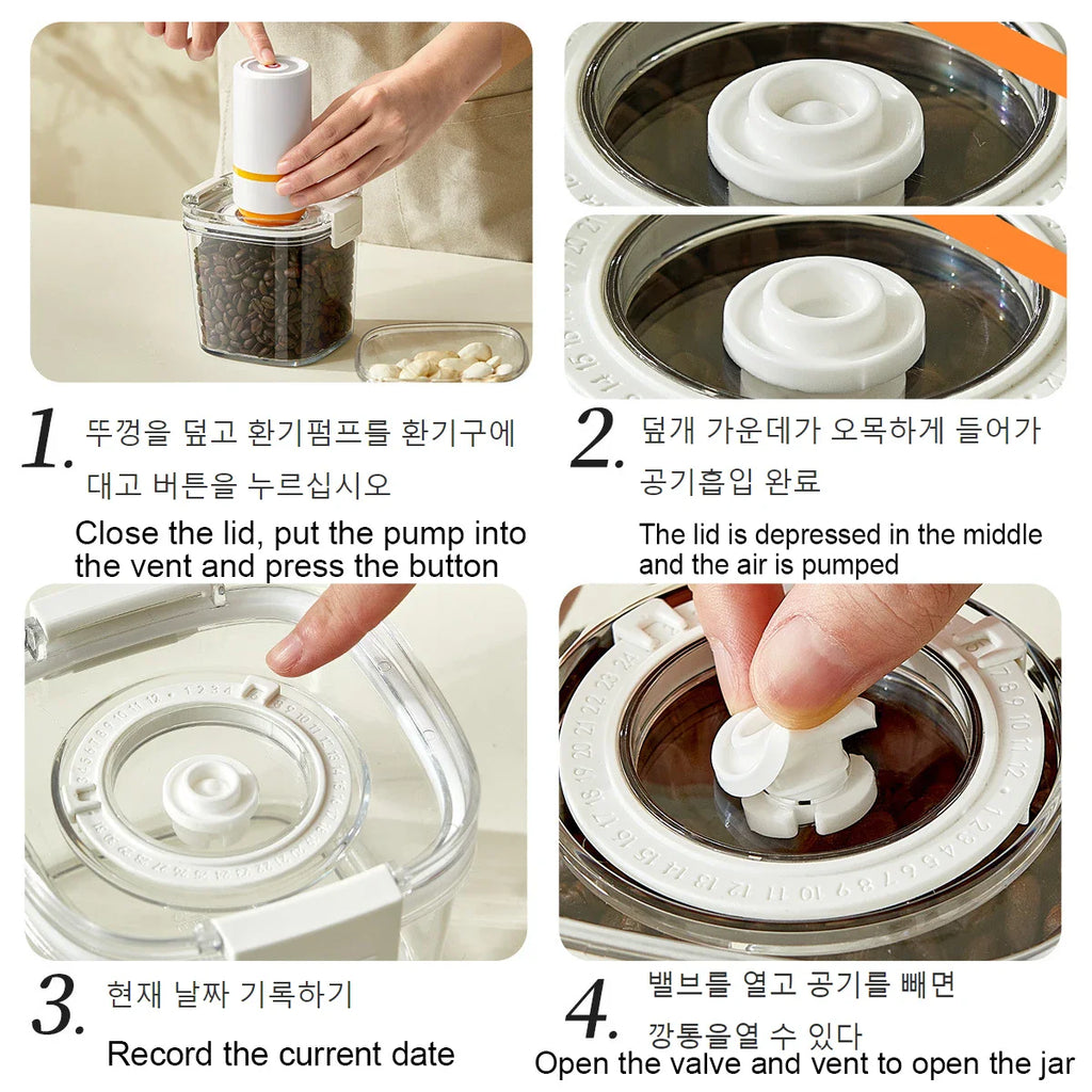 Airtight Vacuum-Seal Food Storage Canister – 460ml / 700ml / 1300ml / 1800ml (15.5–60.9 fl oz) for Coffee, Tea & Cereal