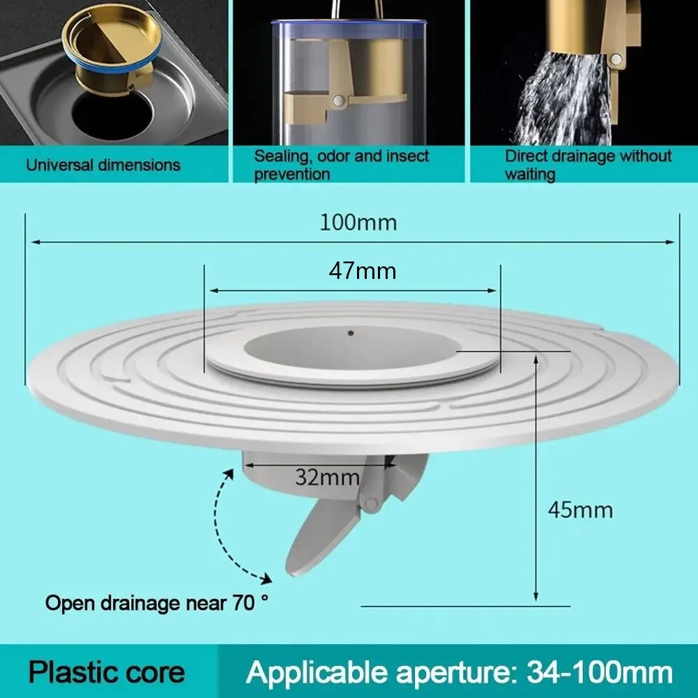 Bathroom Floor Drain Sink Strainer - Backflow Preventer, Odor & Insect Proof, Plastic/Copper Core, 100×42×45 mm (3.94×1.65×1.77 in)