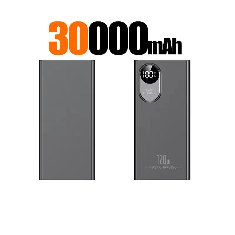 50000mAh 120W Portable Power Bank with Digital Display, Built-in Cables & Wireless Charging — Fast USB-C & Lightning