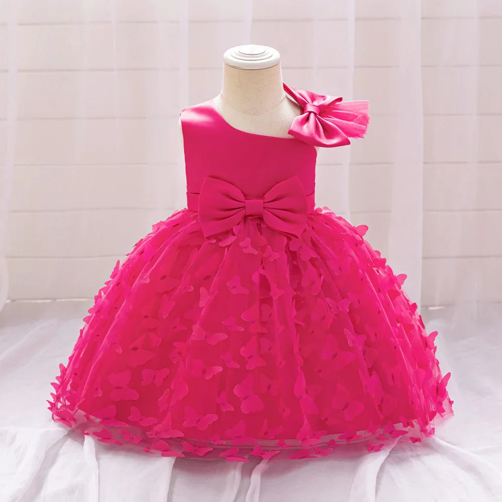 Butterfly Baby Girls White Baptism Party Dress Infant Bow Dresses