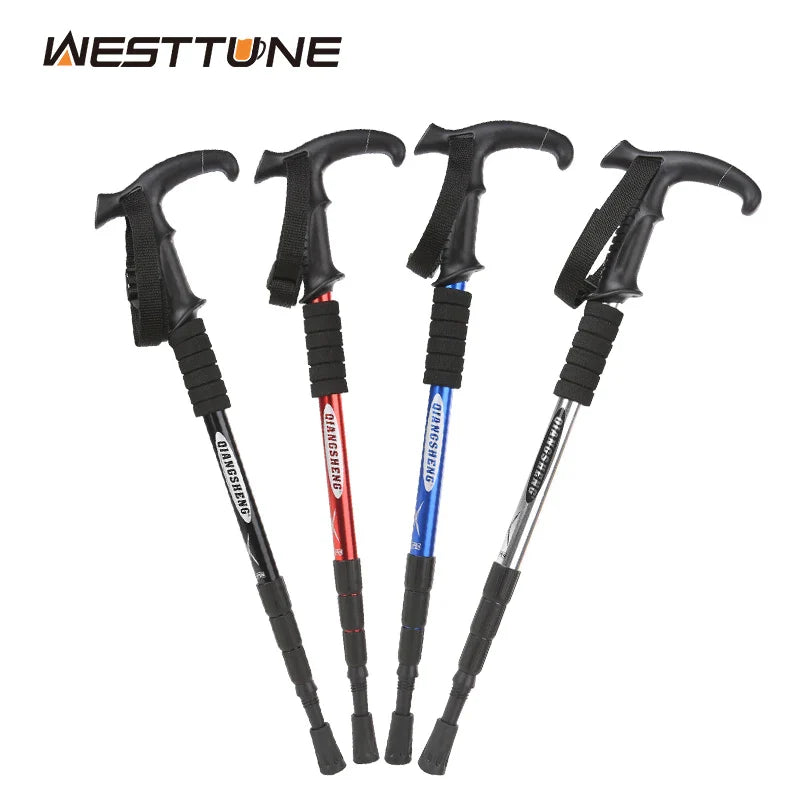 Folding 4-Section Telescopic Trekking Pole - Lightweight Aluminum Hiking Stick with T-Handle, Adjustable 21-43 in (53-110 cm)