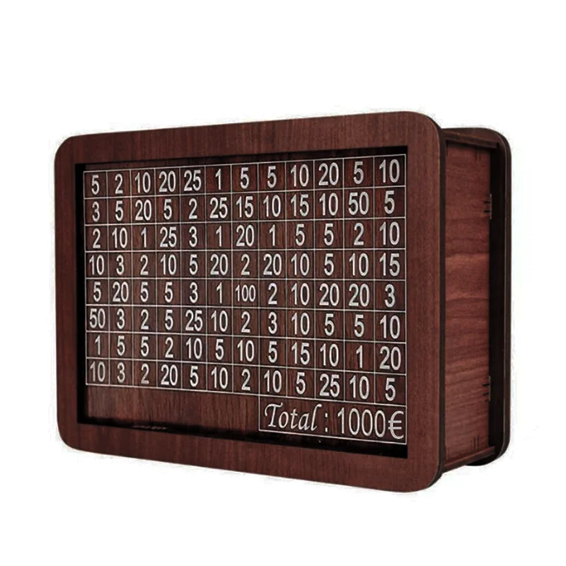 Wooden Money Challenge Box 1000/2000/3000/5000/10000 Euro – Piggy Bank Cash Vault & Savings Case