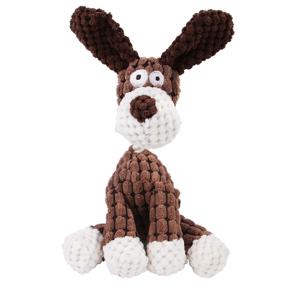 Dog Chew Toy Corduroy Plush Squeaky Molar Tooth Cleaner Training Toy for Large Dogs Monkey and Pig Designs