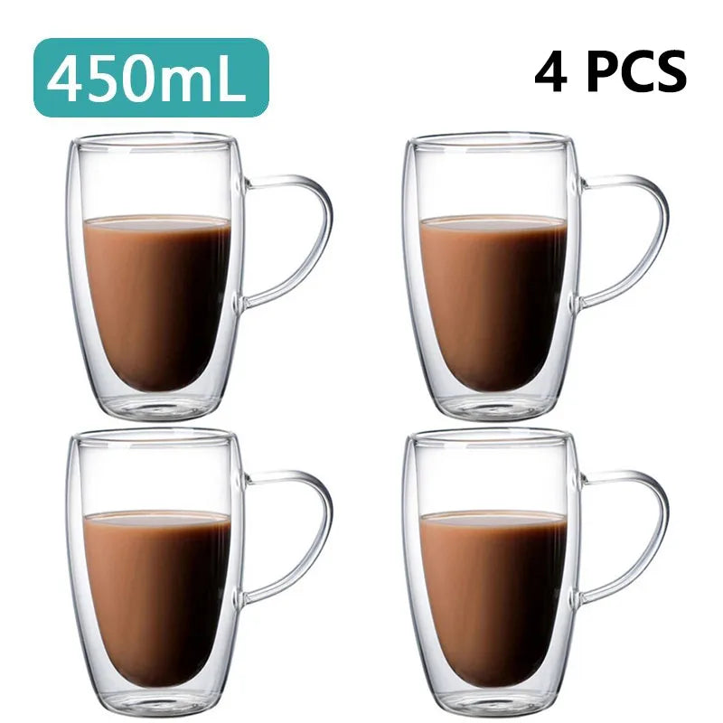 Double Wall Borosilicate Glass Mug - Heat-Resistant Insulated Tumbler for Coffee, Tea, Whiskey, Beer & Cocktails - Gift
