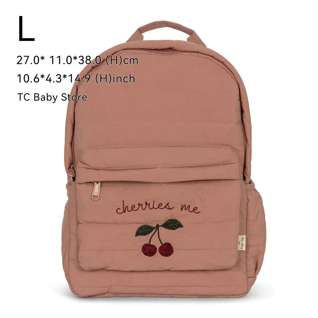 Kids Cotton Backpack (S/L) – Kindergarten & Travel Schoolbag for Toddlers, Children and Moms, Waterproof Geometric Cherry Lemon