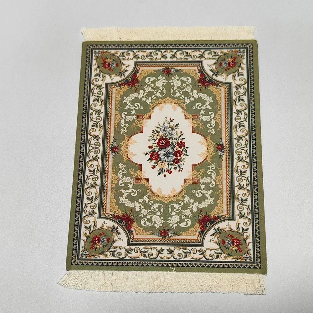 Woven Persian Flower Mouse Pad 9.1 x 7.1 in (23 x 18 cm) Non-Slip Rubber Desk Mat with Fringe — Retro Style