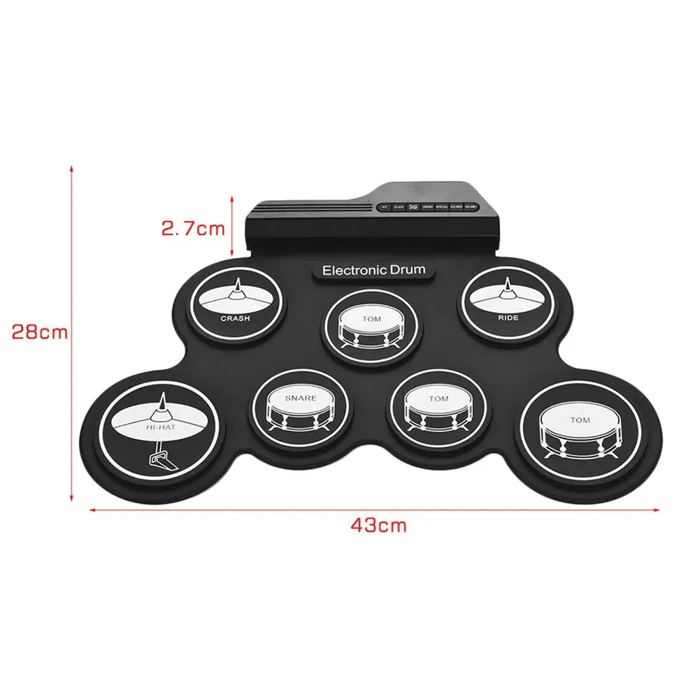 Portable Folding Silicone Electronic Drum Pad USB Hand-Roll Practice Kit with Drumsticks & Sustain Pedal