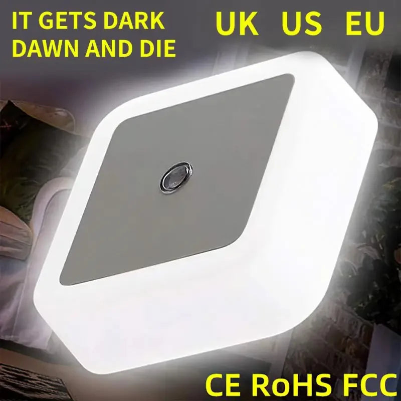 Mini LED Plug-in Night Light with Light Sensor – Square Nightlamp for Kids Bedroom Bedside Corridor (EU/US/UK, 110-240V)