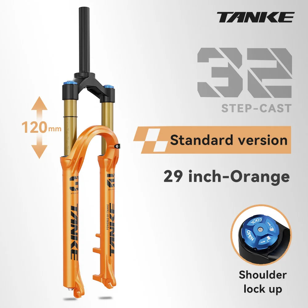 MTB Air Front Suspension Fork 120mm (4.7in) Travel Rebound Adjustable, 26/27.5/29-inch Straight Steerer, 9x100mm Quick Release, Disc Brake Compatible