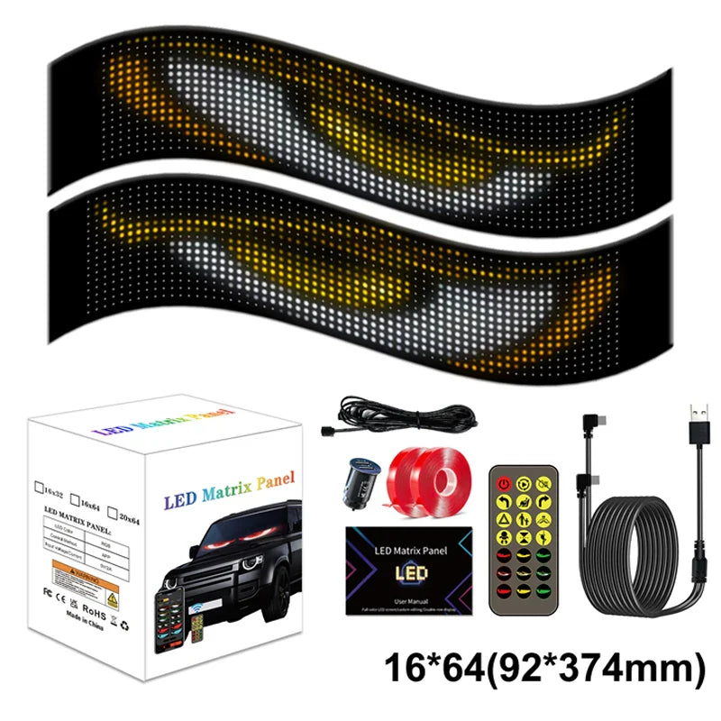 Bluetooth APP LED Scrolling Sign for Car & Truck Windshield — Flexible RGB Matrix Devil Eyes Display