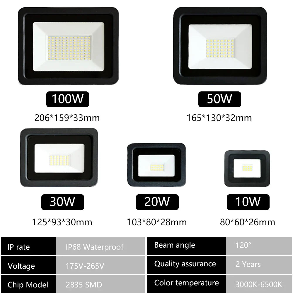 LED Flood Light AC 220V IP68 Waterproof Outdoor Garden Reflector Spotlight – 10W 20W 30W 50W 100W