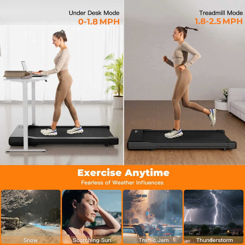 Under-Desk 2-in-1 Walking Pad Treadmill - Portable 2.5HP LED Remote Control for Home & Office
