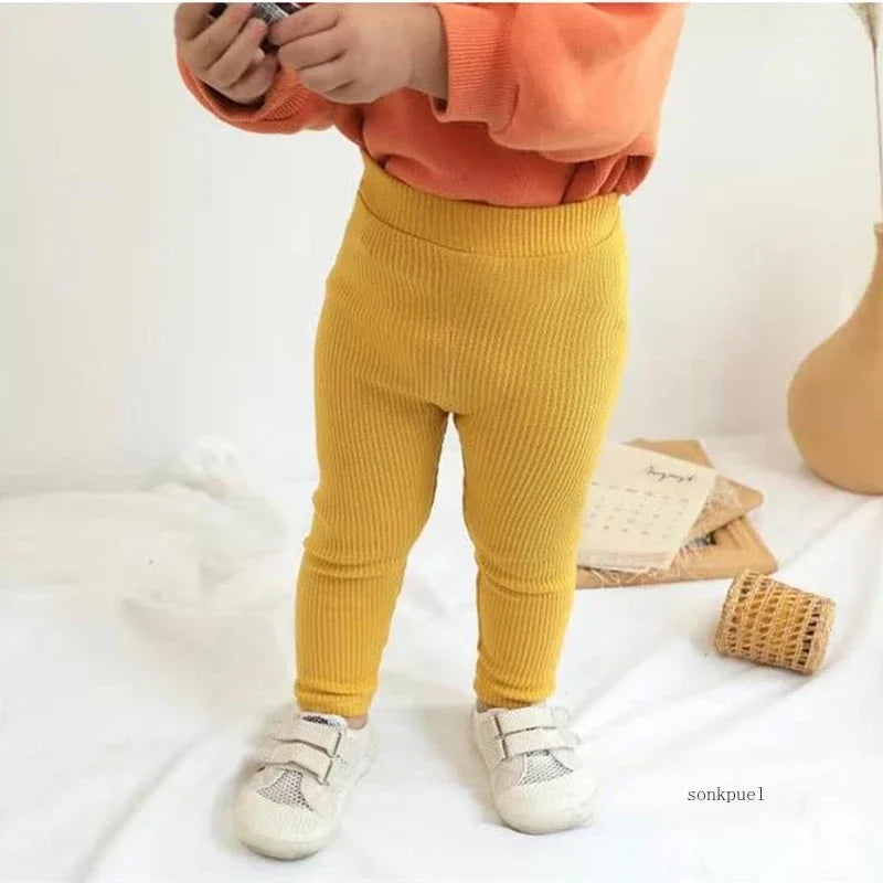 Unisex Kids Cotton High-Waist Leggings - Full-Length Pencil Pants for Girls & Boys (Ages 4-6)